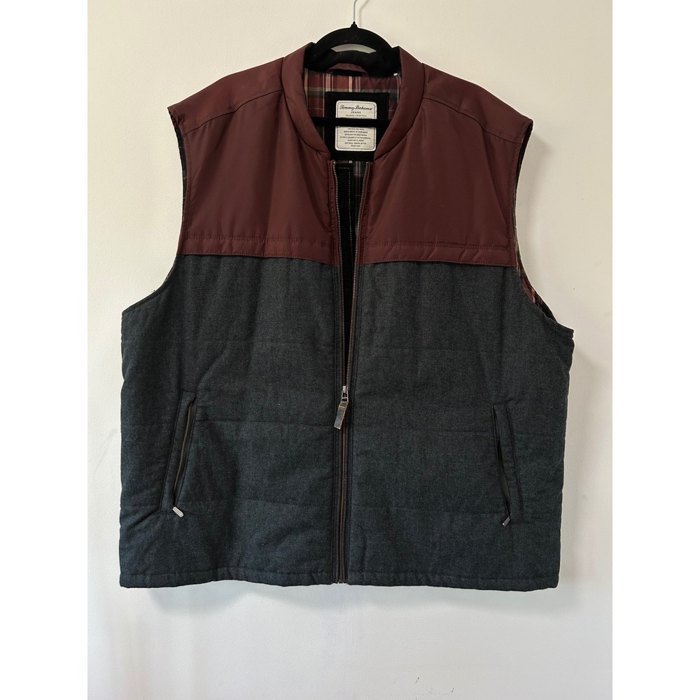 Tommy Bahama Jeans Mixed Media Quilted Vest Mens XXL Burgundy Grey Gorpcore